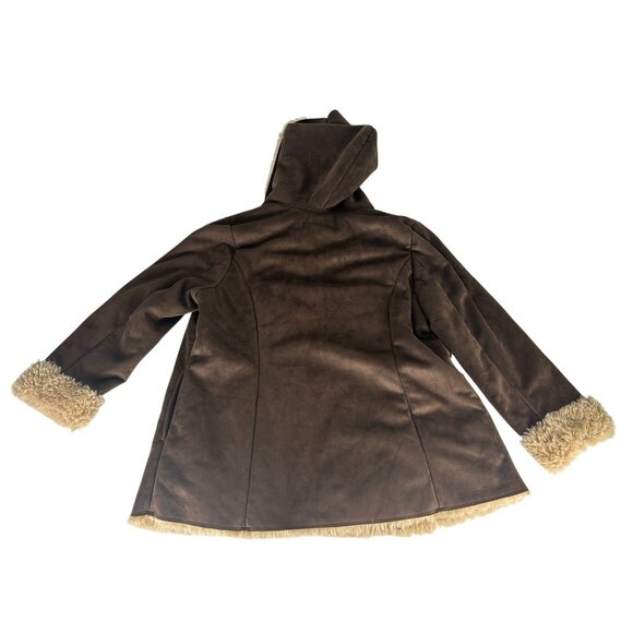 Roaman's Suede Faux Fur Oversized Hooded Jacket Women's 22W Brown Zip Up Winter - Picture 4 of 4